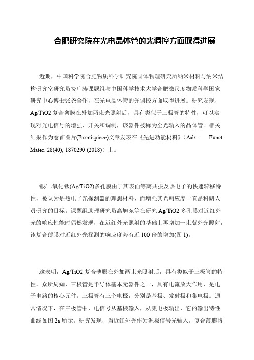 合肥研究院在光电晶体管的光调控方面取得进展