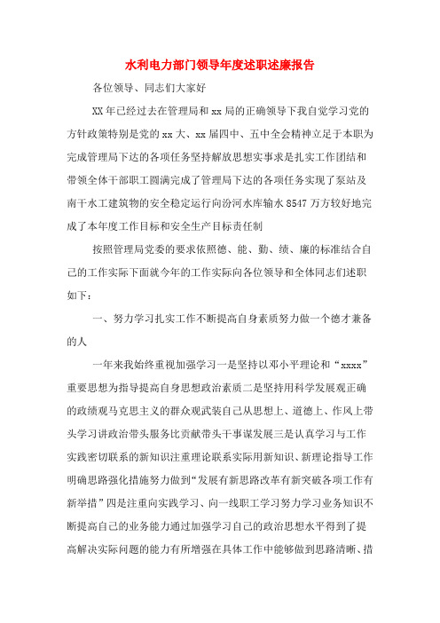 2019年水利电力部门领导年度述职述廉报告