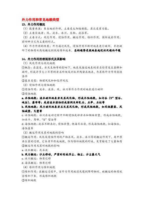 高考知识点总结-外力作用和常见地貌类型
