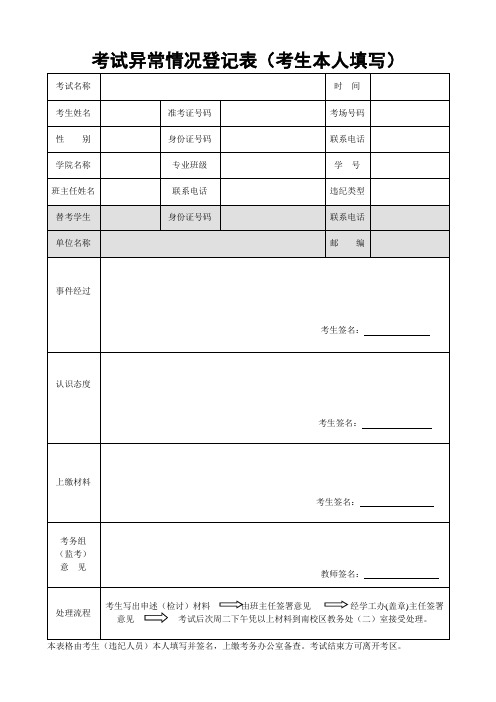 考试异常情况登记表