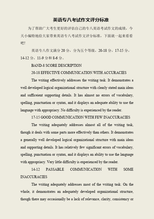 英语专八考试作文评分标准