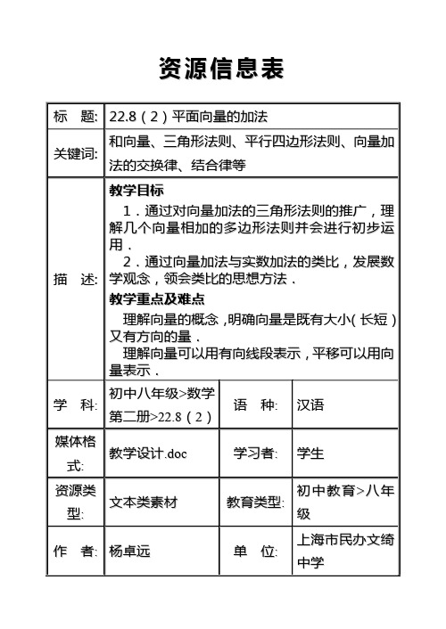 22.8(2)_平面向量的加法