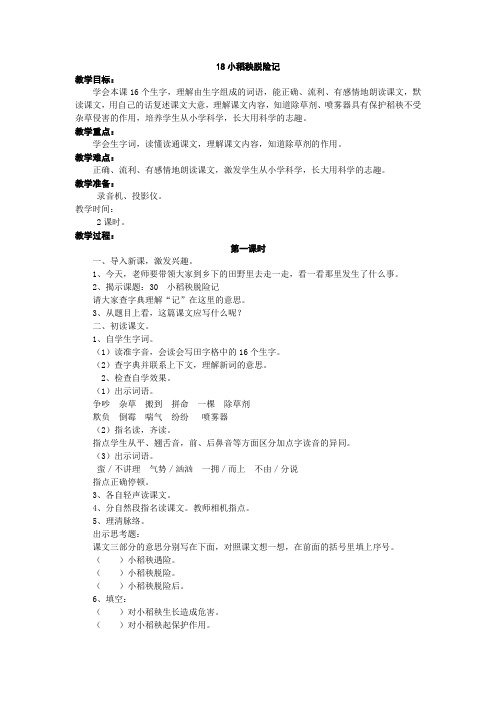 苏教版三年级语文18小稻秧脱险记第一课时