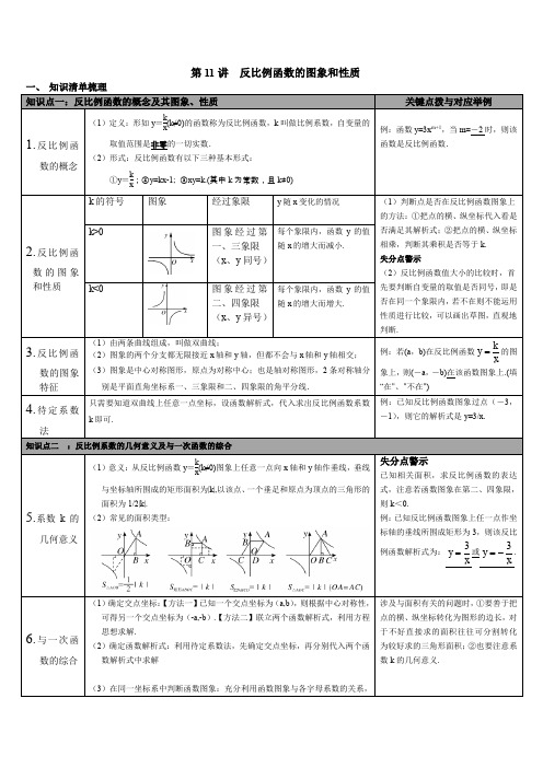人教版九年级数学下册 第11讲 反比例函数 知识点梳理
