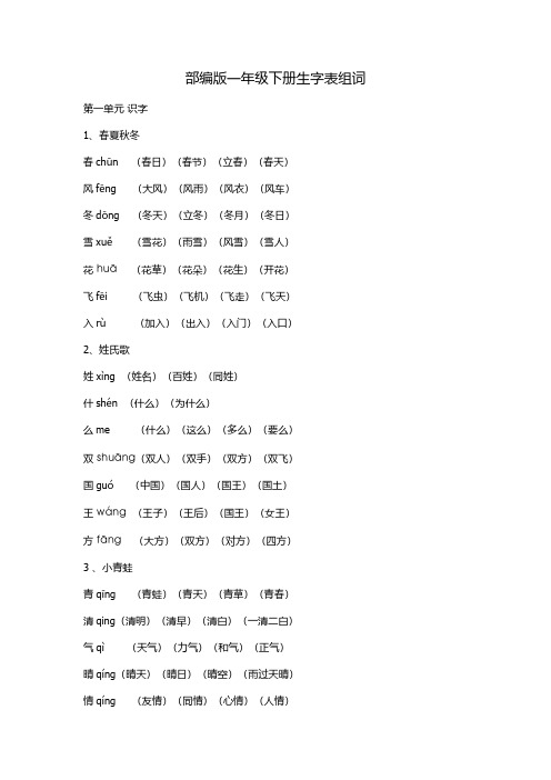 部编版一年级语文下册生字组词汇总(1)