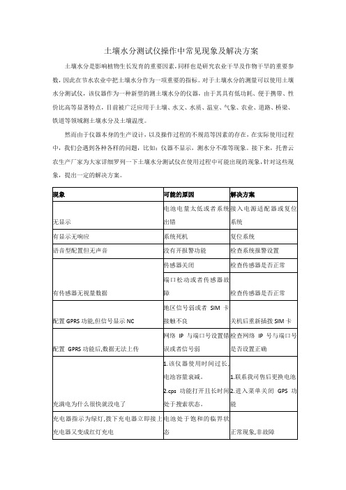 土壤水分测试仪操作中常见现象及解决方案