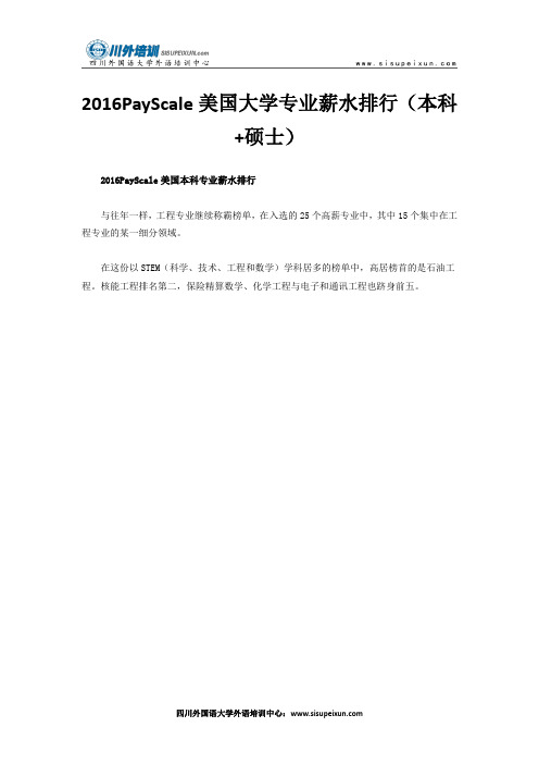 2016PayScale美国大学专业薪水排行(本科+硕士)