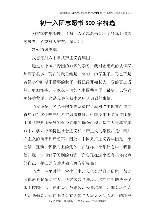 初一入团志愿书300字精选