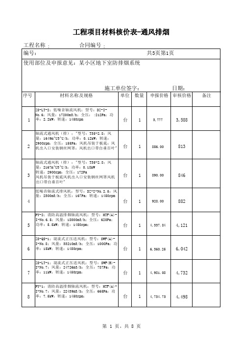 工程-风机、风阀报价表