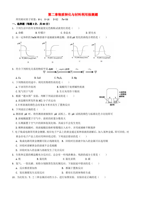 九年级科学上册第2章物质转化与材料利用检测题新版浙教版