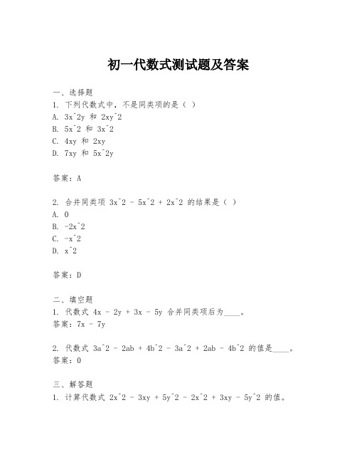 初一代数式测试题及答案