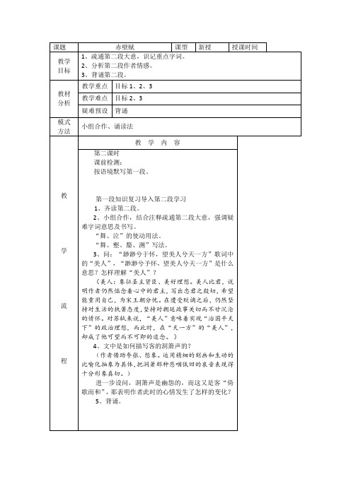 人教版必修二 赤壁赋(第二课时) 教案