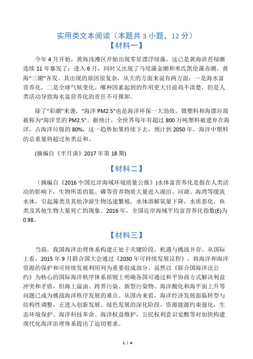 实用类文本阅读：海洋污染(有答案)