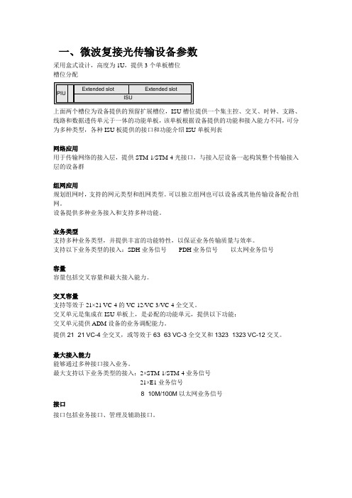 一、微波复接光传输设备参数