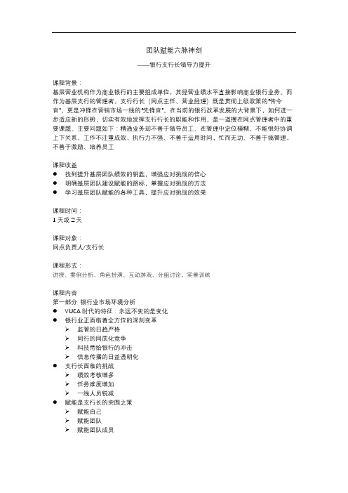 团队赋能六脉神剑(支行长)