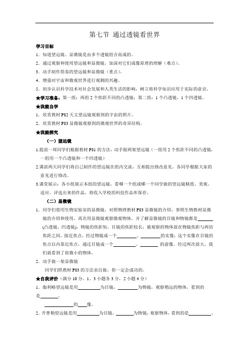 新教科版八年级物理上册导学案：第四章第七节 通过透