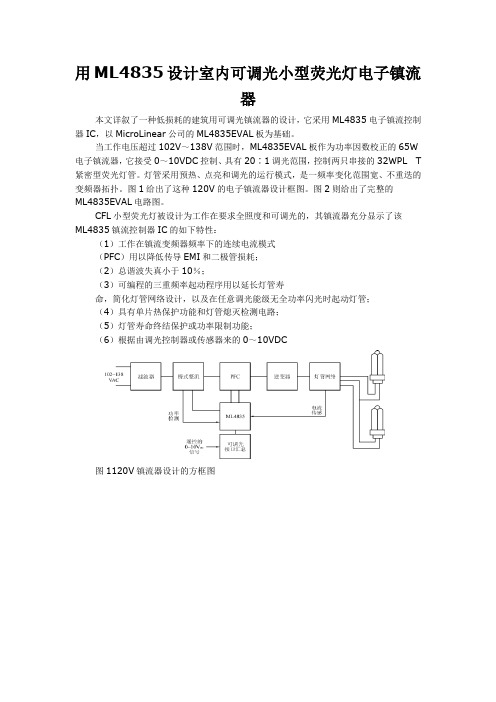 用ML4835设计室内可调光小型荧光灯电子镇流器