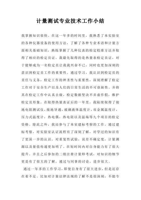 计量测试专业技术工作小结
