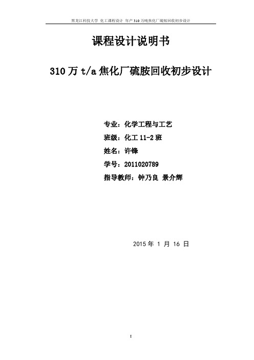 310万吨焦化厂硫胺回收初步设计