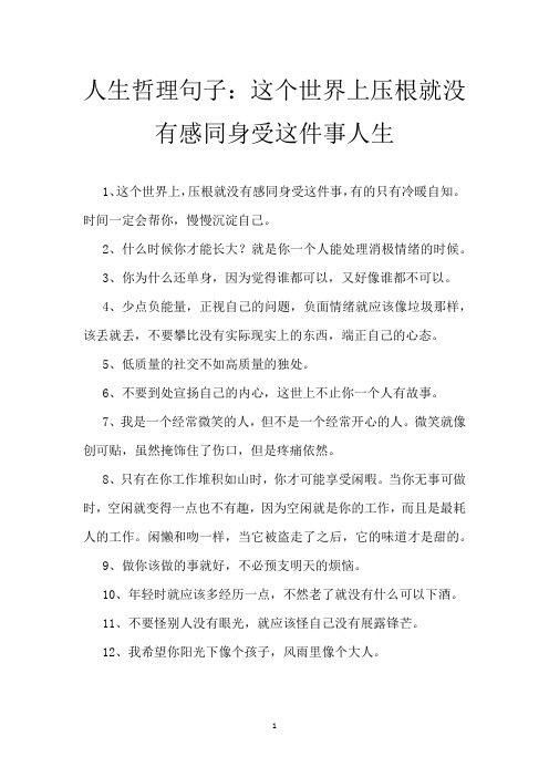 人生哲理句子：这个世界上 压根就没有感同身受这件事 人生
