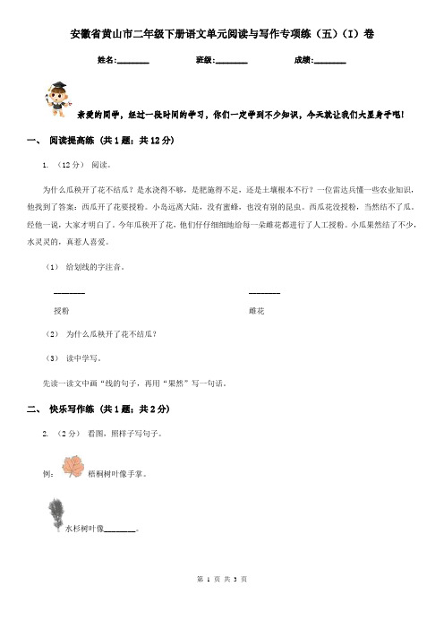 安徽省黄山市二年级下册语文单元阅读与写作专项练(五)(I)卷