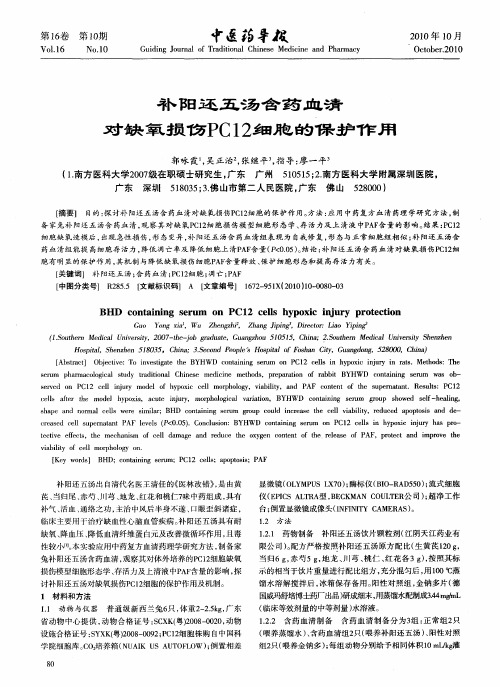 补阳还五汤含药血清对缺氧损伤PC12细胞的保护作用