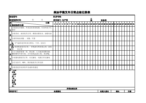 柴油平衡叉车日常点检记录表