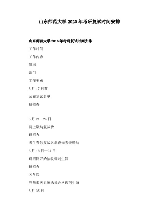 山东师范大学2020年考研复试时间安排