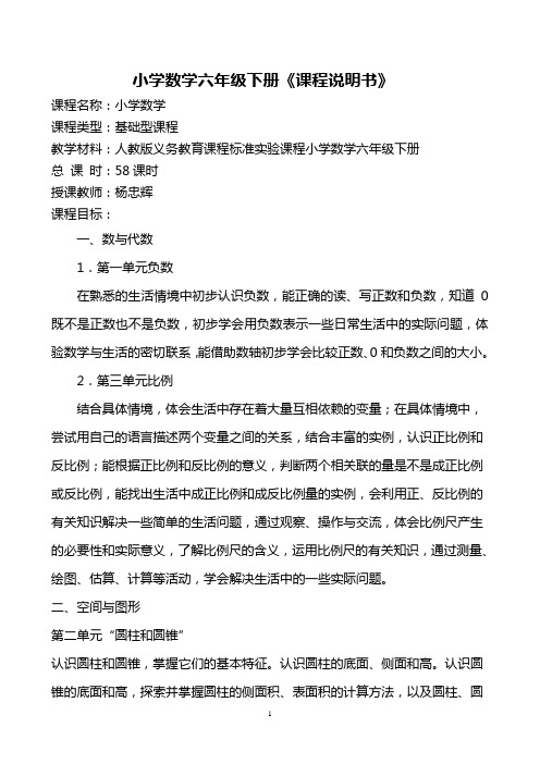 人教版六年级下册数学说明书