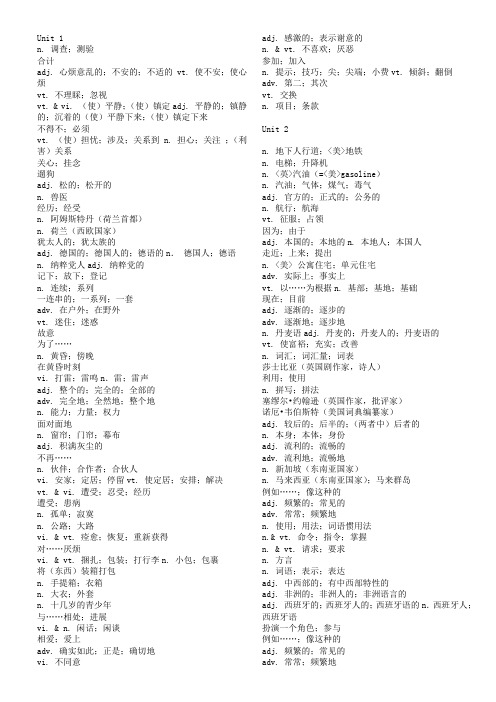 人教版 高中英语必修一~选修8单词表 中文