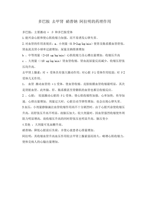 多巴胺,去甲肾 硝普钠 阿拉明的药理作用