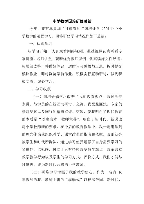 小学数学国培研修总结
