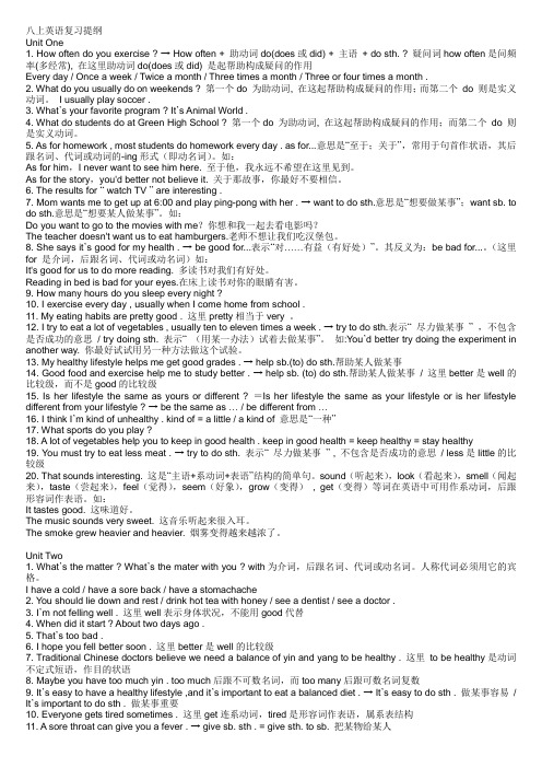 人教版八年级上册英语复习提纲及习题答案