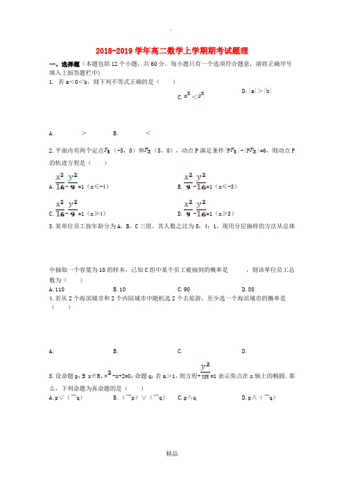 201X-201x学年高二数学上学期期考试题理