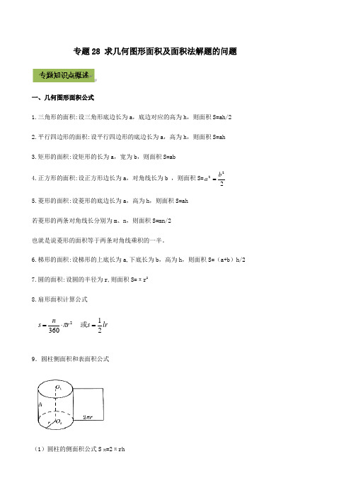 专题28 求几何图形面积及面积法解题的问题(解析版)