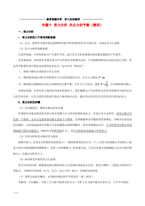  高考物理双基突破专题10受力分析共点力的平衡精讲