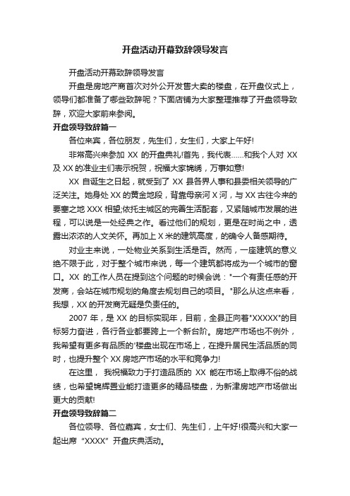 开盘活动开幕致辞领导发言