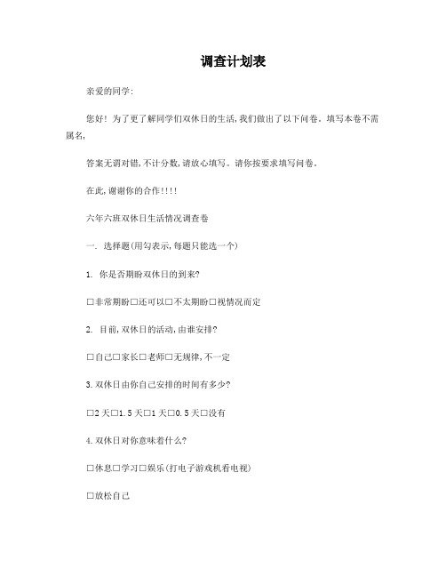 调查计划表