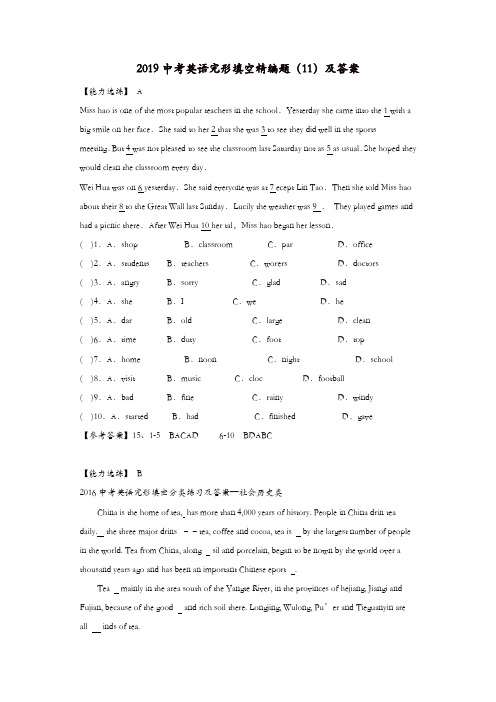 2019中考英语二轮复习完形填空精编题11