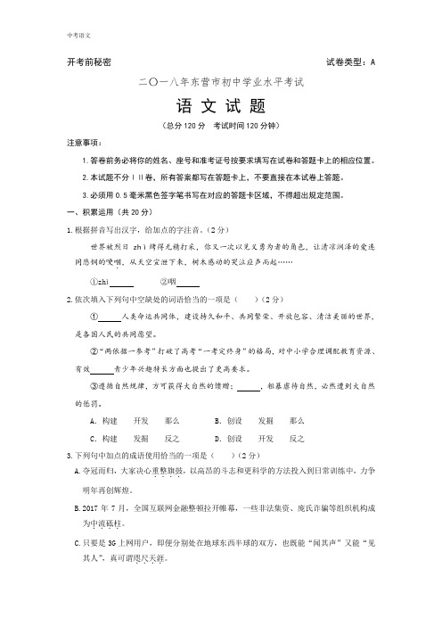 山东省东营市2018年中考语文试题(含答案解析) (1)