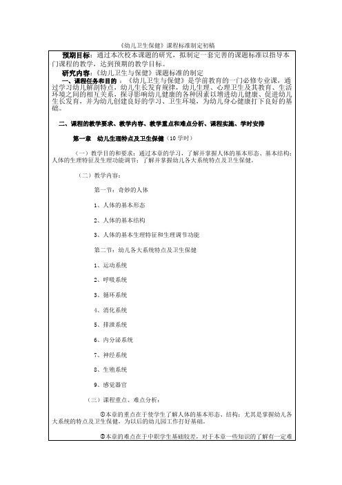 《幼儿卫生保健》课程标准(初稿)