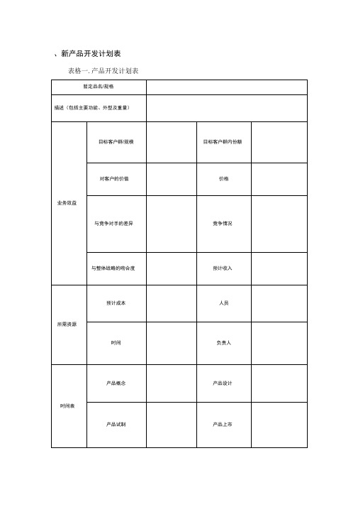 新产品开发计划表