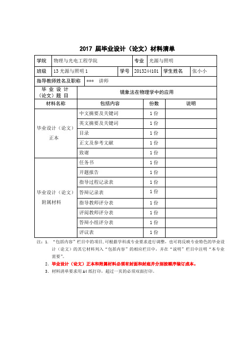 2017届毕业设计(论文)材料清单
