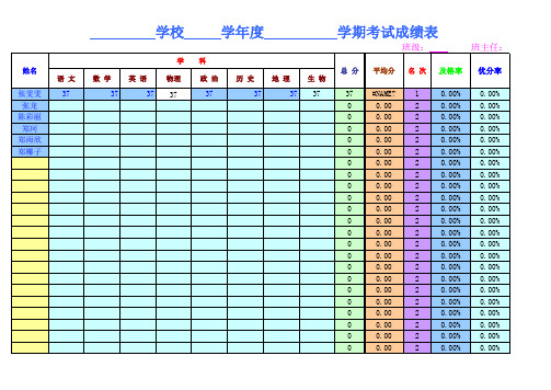 初中学生成绩统计表(模板)