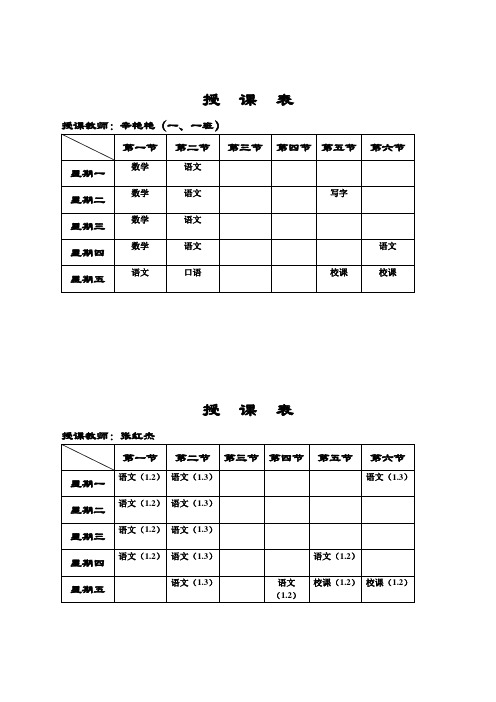教师授课表(2014-2015学年度)