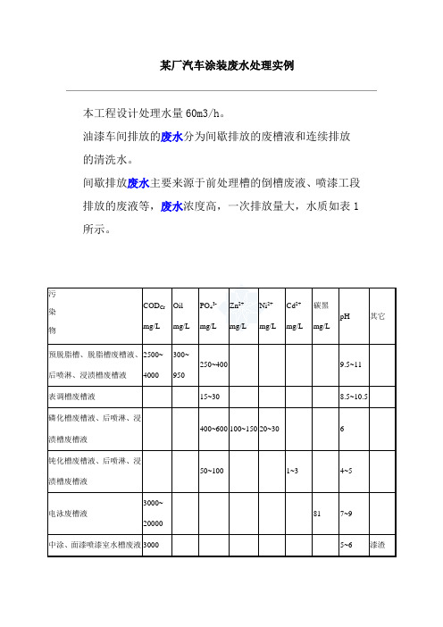 某厂汽车涂装废水处理实例