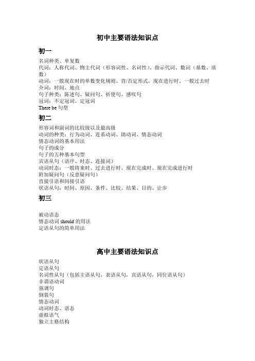 初高中主要语法知识点