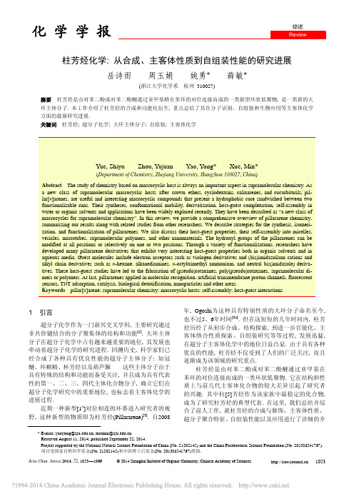 (十)柱芳烃化学从合成主客体性质到自组装性能的研究进展_岳诗雨