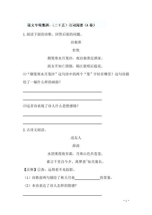中考语文专项集训：诗词阅读(A卷)【含答案解析】