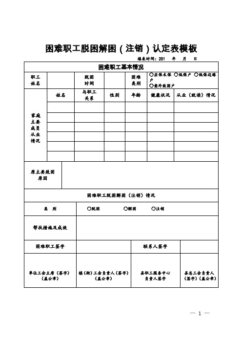 困难职工脱困解困(注销)认定表模板